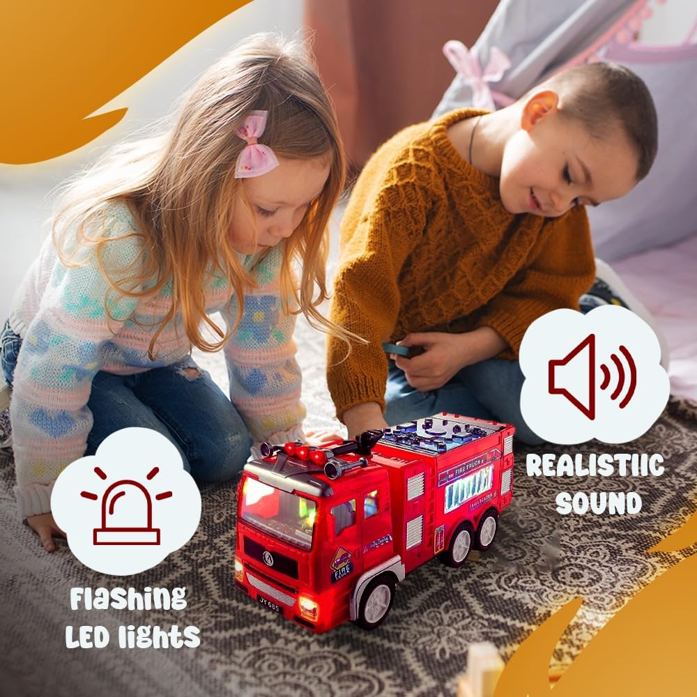Zetz Brands fire truck push-toy mode encourages active play.