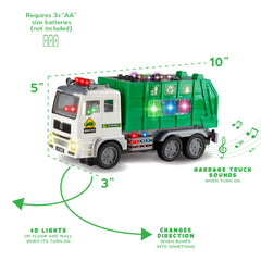Zetz Brands toy garbage truck with bump-and-go helps kids practice direction changes safely.
