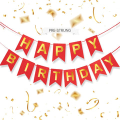 ZGIMI red happy birthday banner 16ft pre-strung for easy party setup indoors or outdoors