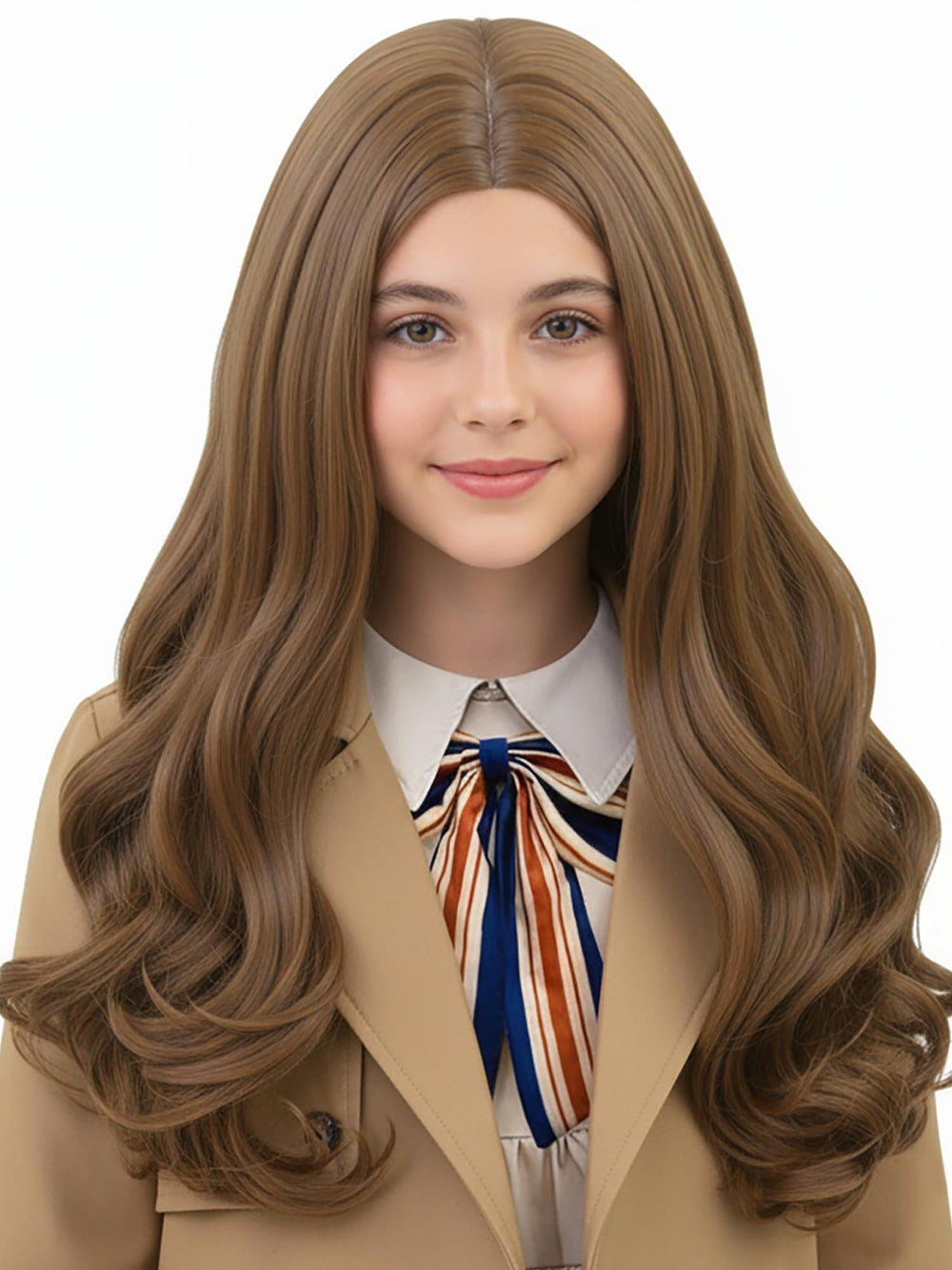 ZGXYZXMY brown wig long wavy middle part shows natural movement and everyday versatility.