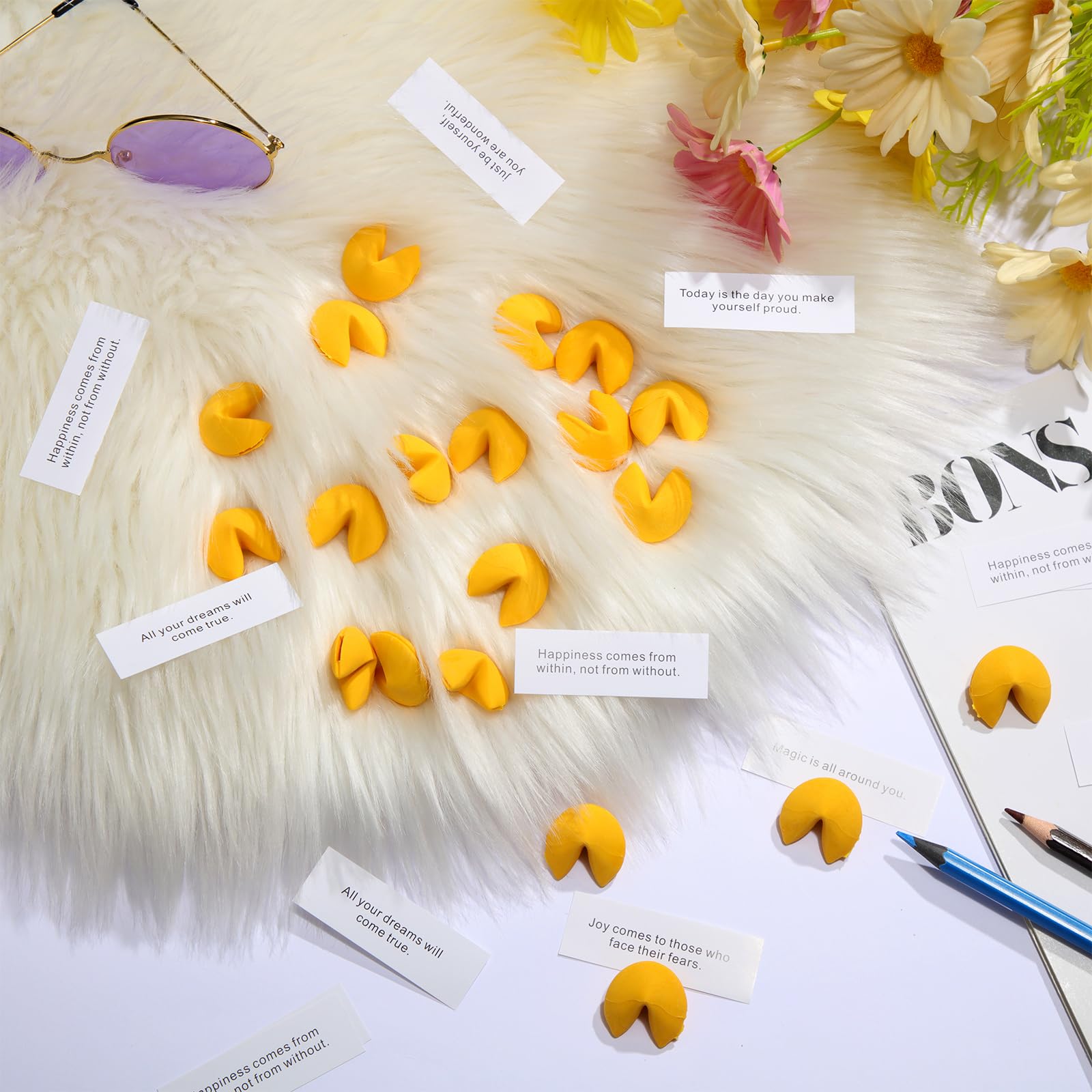 Zhanmai mini yellow eraser beside gift bag, perfect stocking stuffer