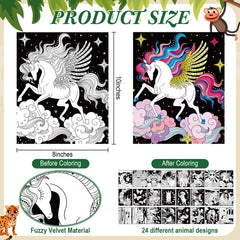 Zhanmai velvet coloring posters featuring foxes, tigers, and rabbits for color recognition.