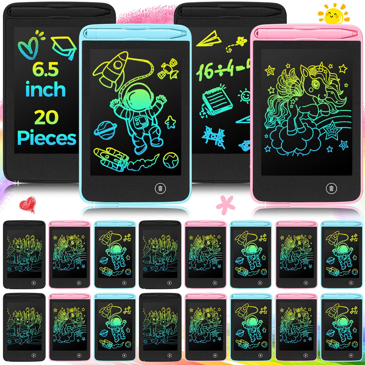 Zhehao 20-pack LCD writing tablets in 6.5 inches for portable kids' drawing.