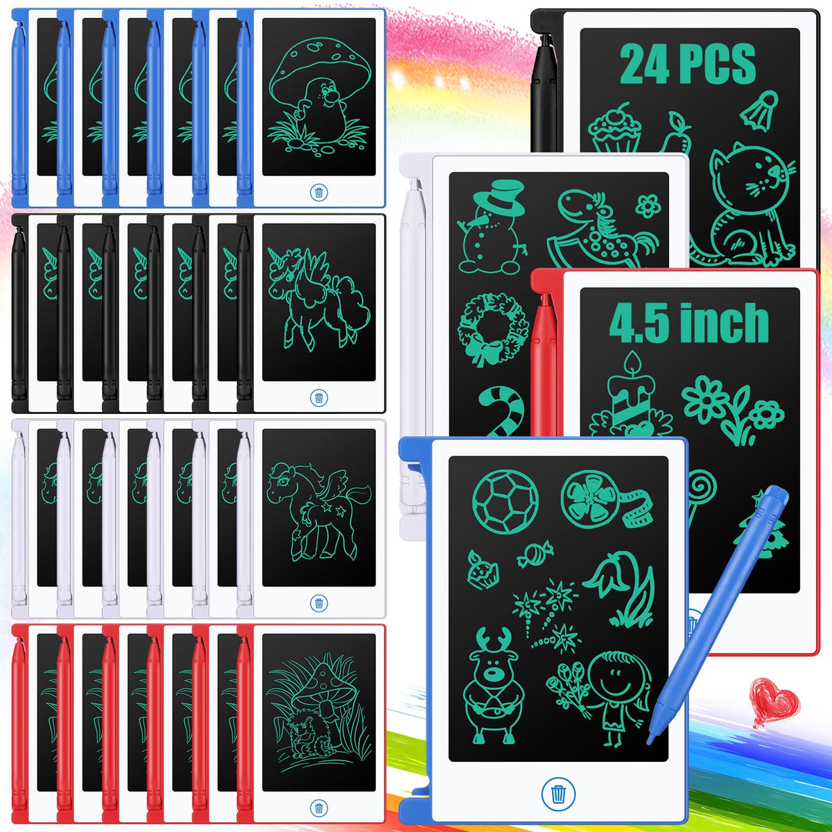 Zhehao 24-pack LCD mini writing tablet white front view for classroom doodles and party favors