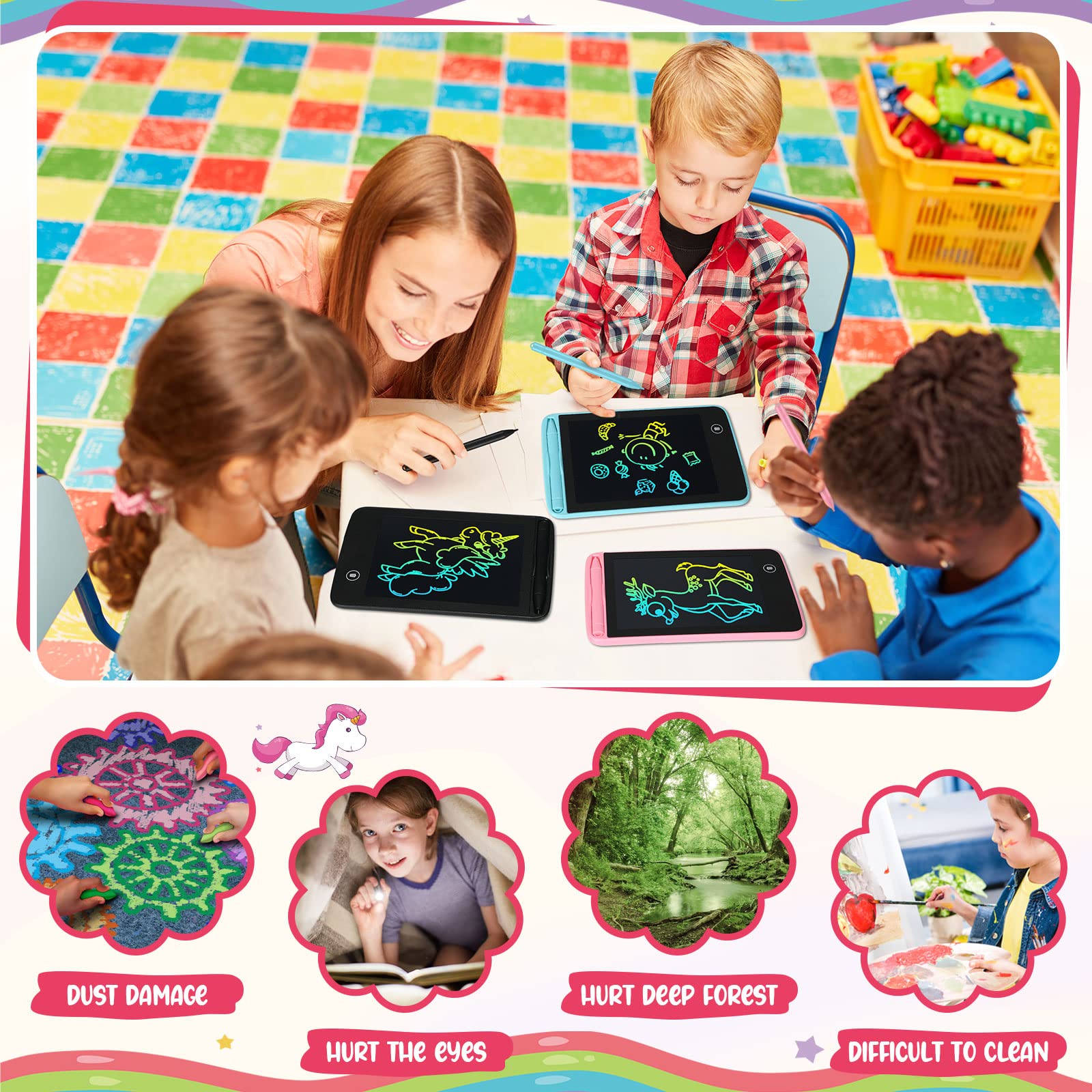 Erase button and lock feature protect content on Zhehao doodle boards.