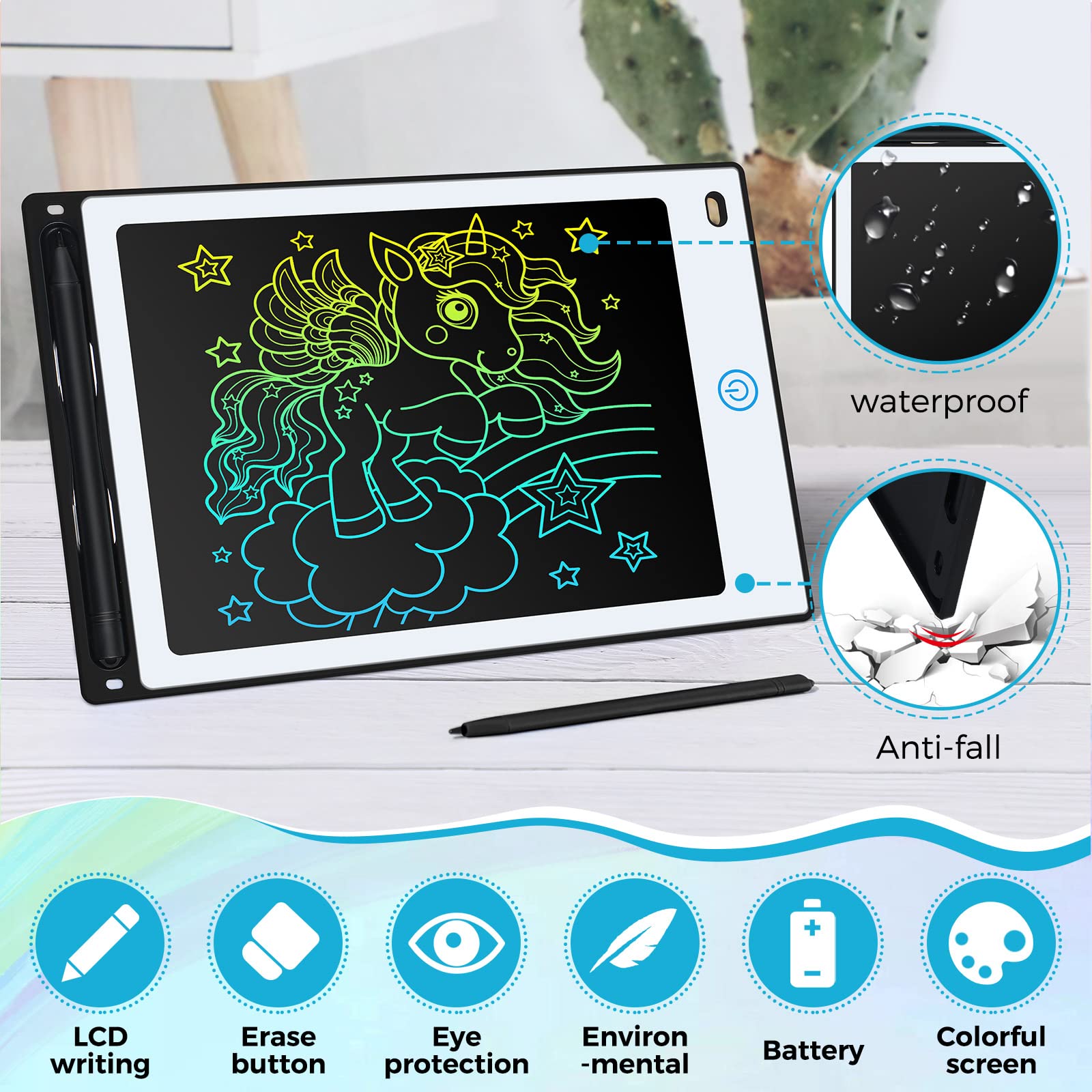 Kids drawing on Zhehao LCD tablet for mess-free creativity