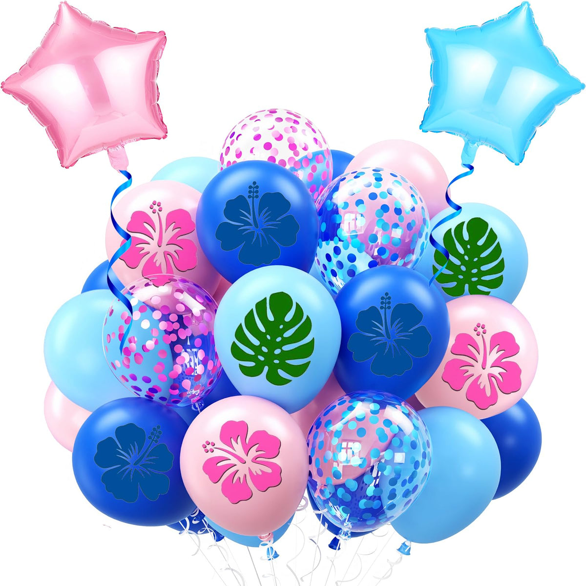 Zheiuyjie blue and pink 12-inch balloons create a vivid birthday party backdrop.