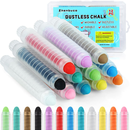 Zhenbuco Dustless Chalk 12-color set for vibrant, mess-free outdoor art.