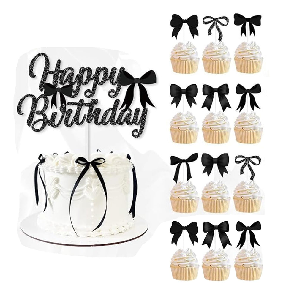 ZHENGYE black bow cake toppers for birthdays and cupcakes.