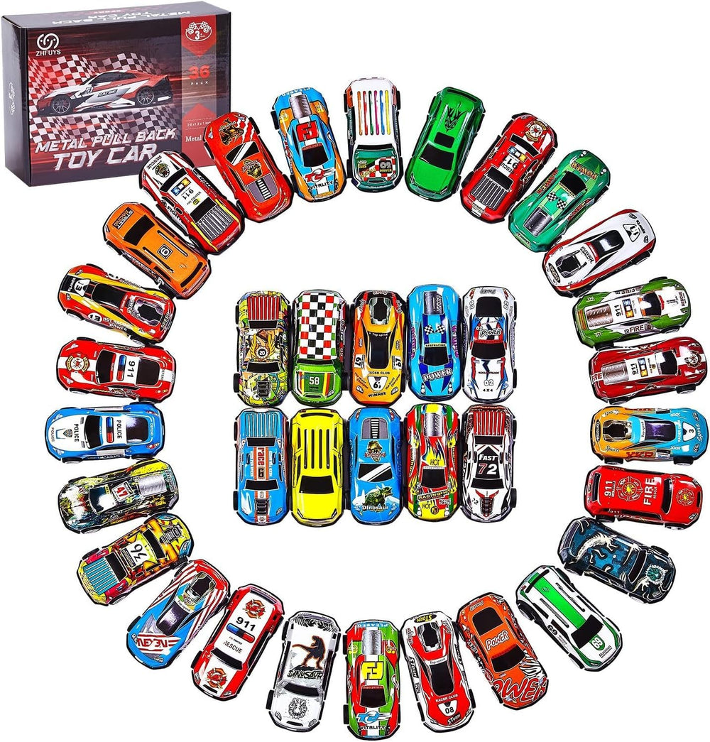ZHFUYS 36pcs metal pull back cars set inspires imaginative play and fine motor skills.