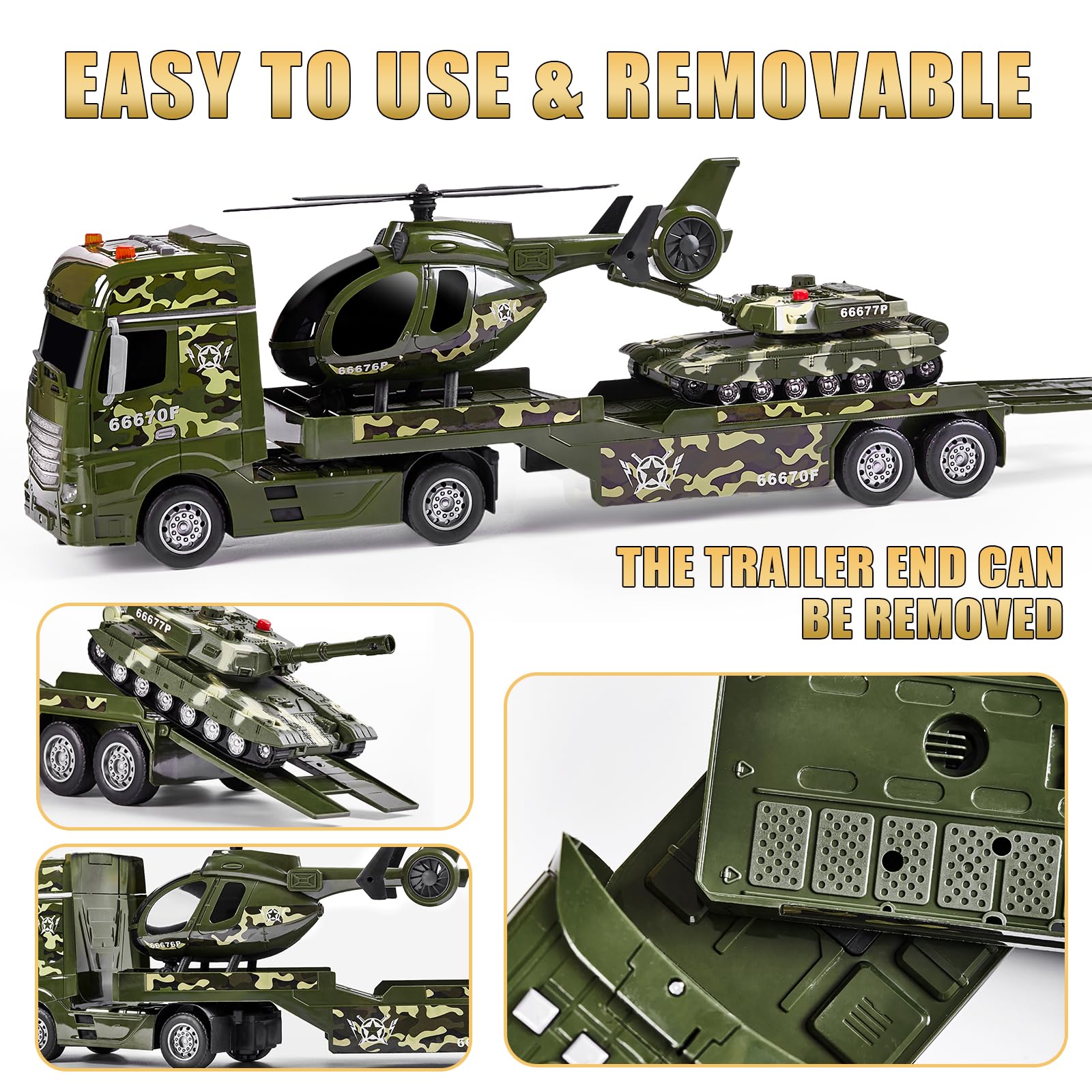 ZHFUYS army tank toy with rotating turret for realistic battle-style action.