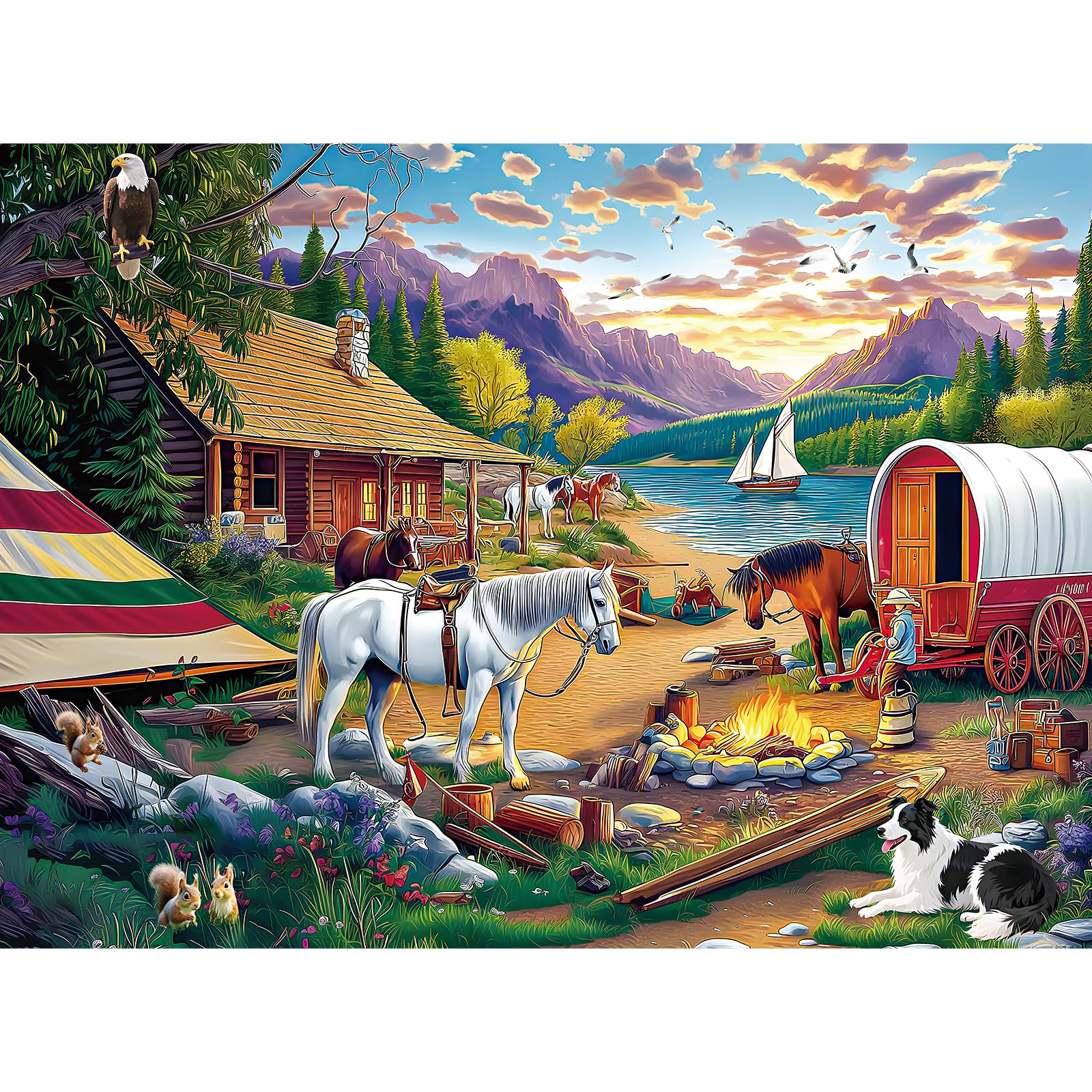 ZHISEOYI 500-piece puzzle lakeside cabin at sunset for family night
