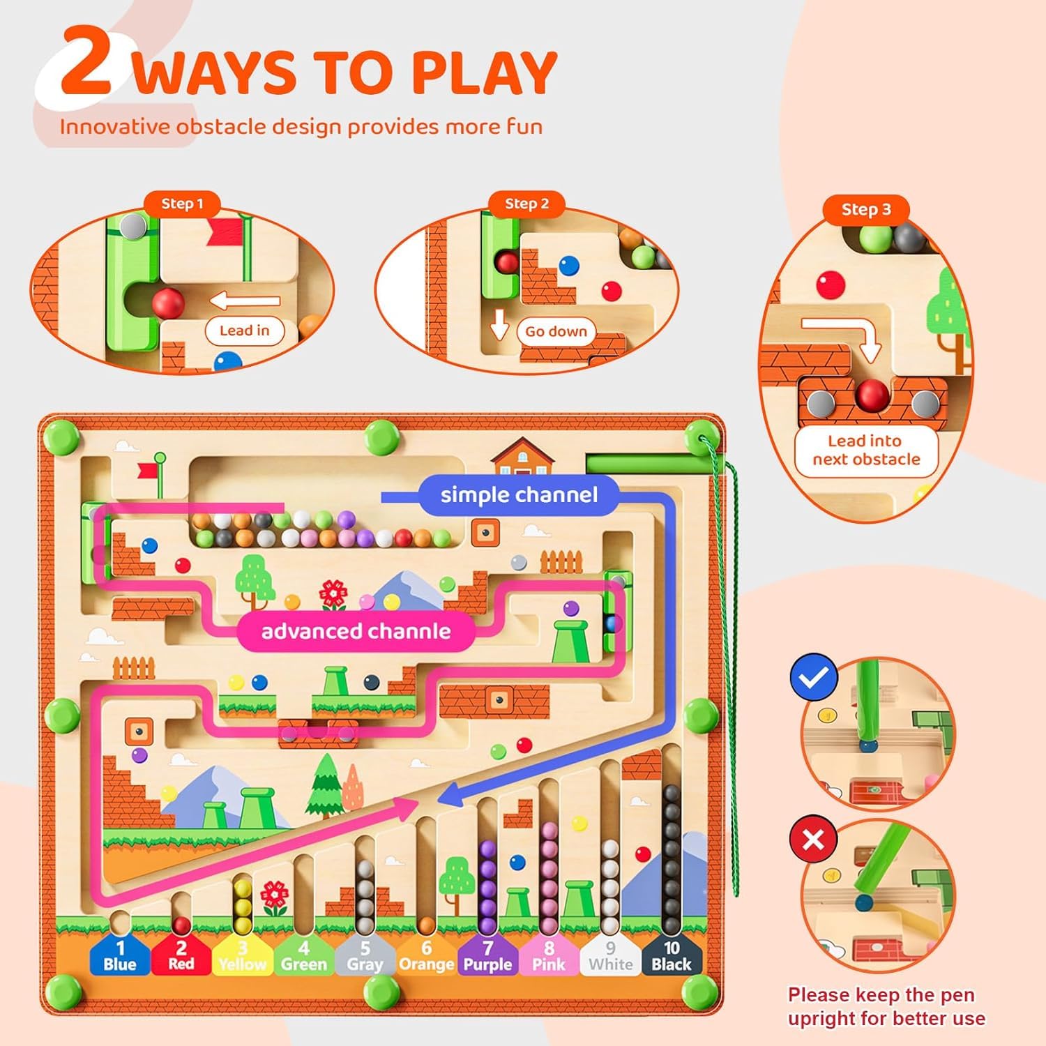 Left-channel maze play by zhiwuzhu to guide beads with a wand