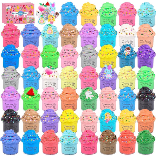 ZHNEHAOKAN 56-pack Valentine butter slime set for classroom gifts.