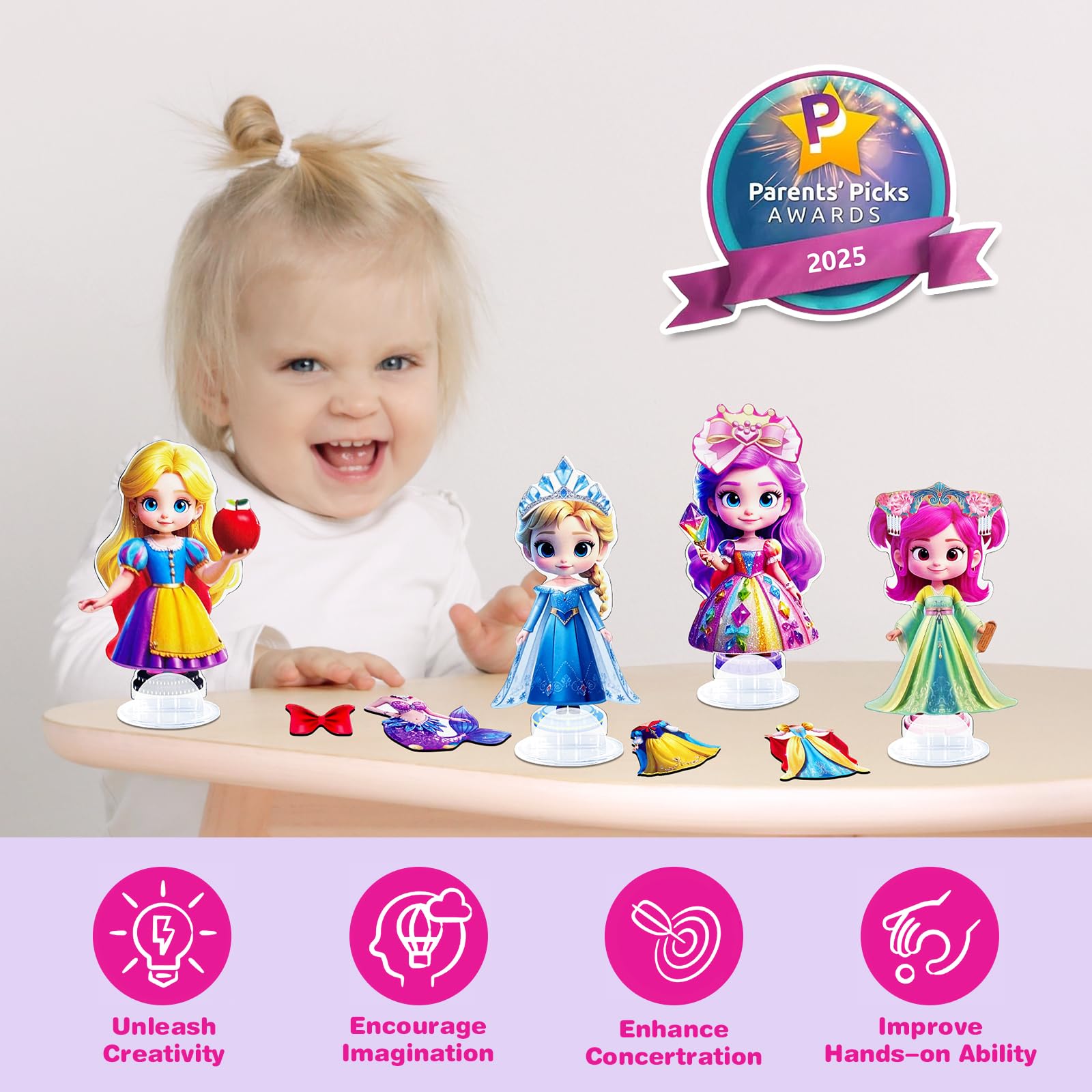 ZHOC magnetic dress up dolls playset closeup shows high quality magnets and pieces.
