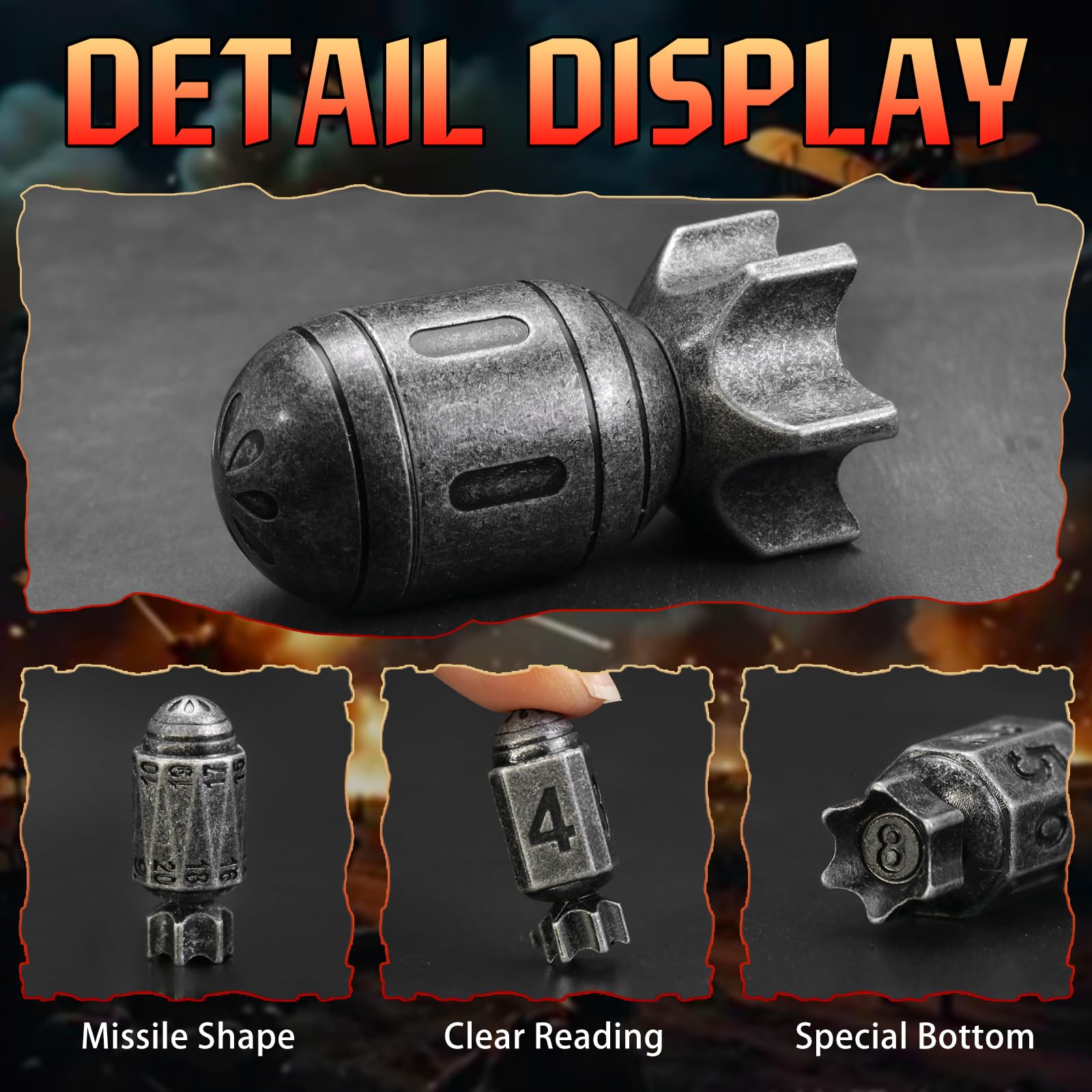 ZHOORQI missile-dice-in-hand captures tactile quality and weight