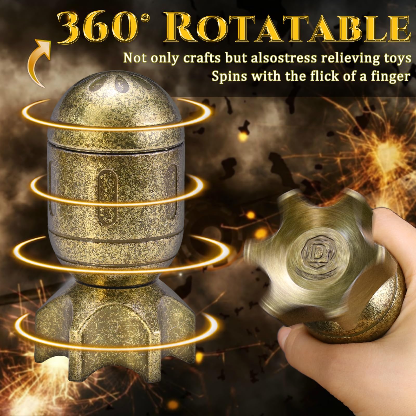 ZHOORQI spinning container showcases heavy metal dice with tactile inertia.