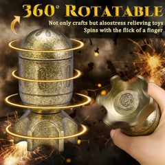ZHOORQI spinning container showcases heavy metal dice with tactile inertia.