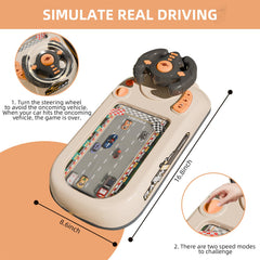 Young child uses Zhorange steering wheel to practice steering and focus