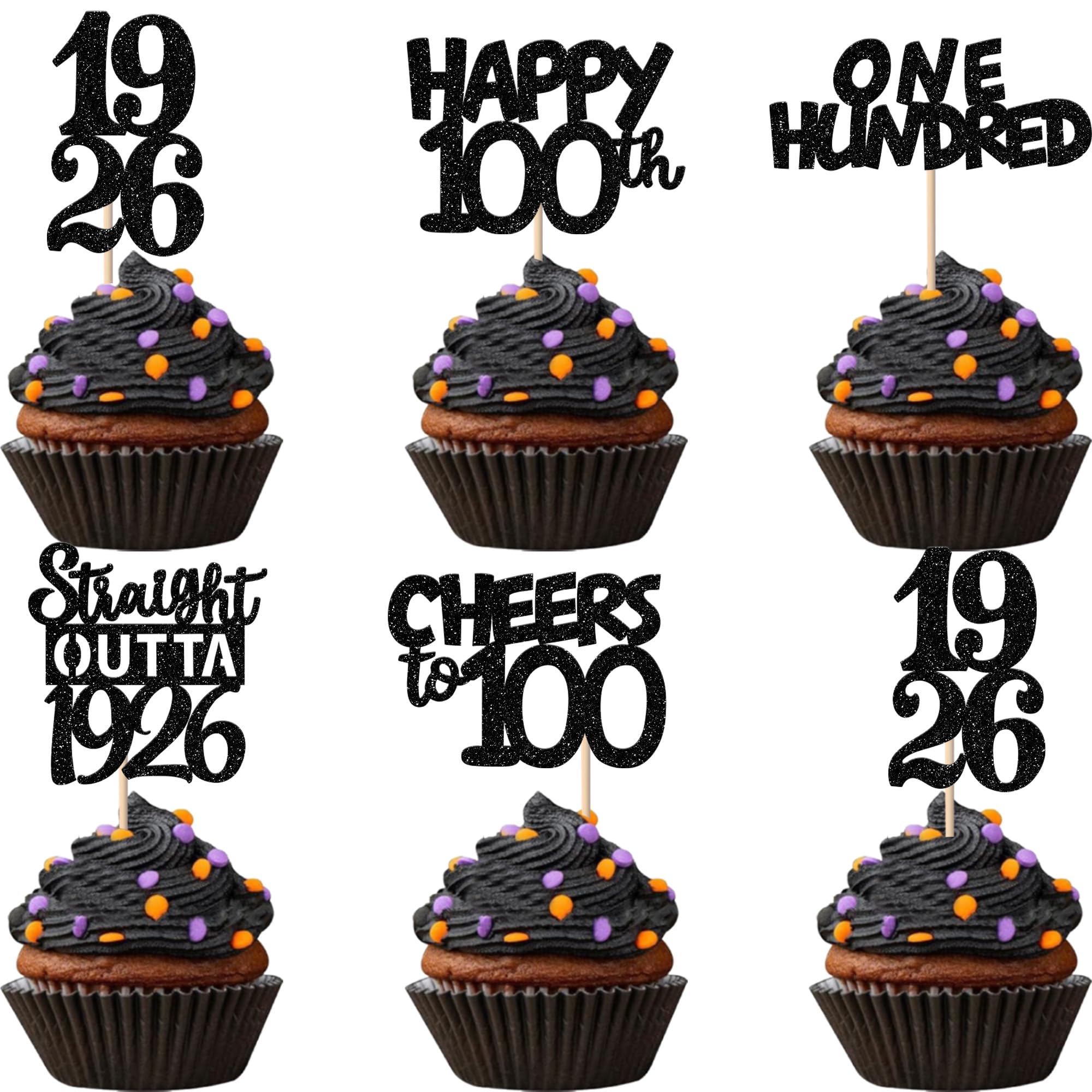 ZHUOWEISM 100th birthday cupcake toppers glitter design for festive cupcakes