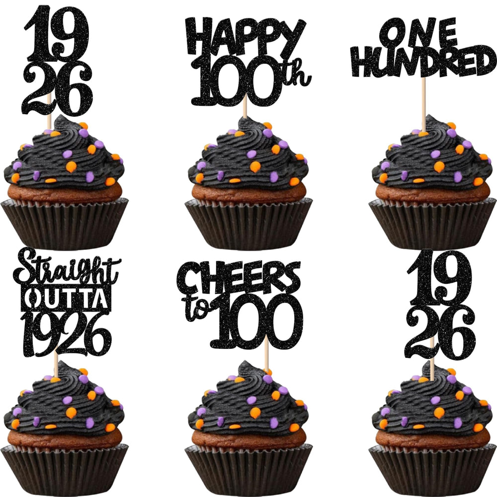 ZHUOWEISM 100th birthday cupcake toppers glitter design for festive cupcakes