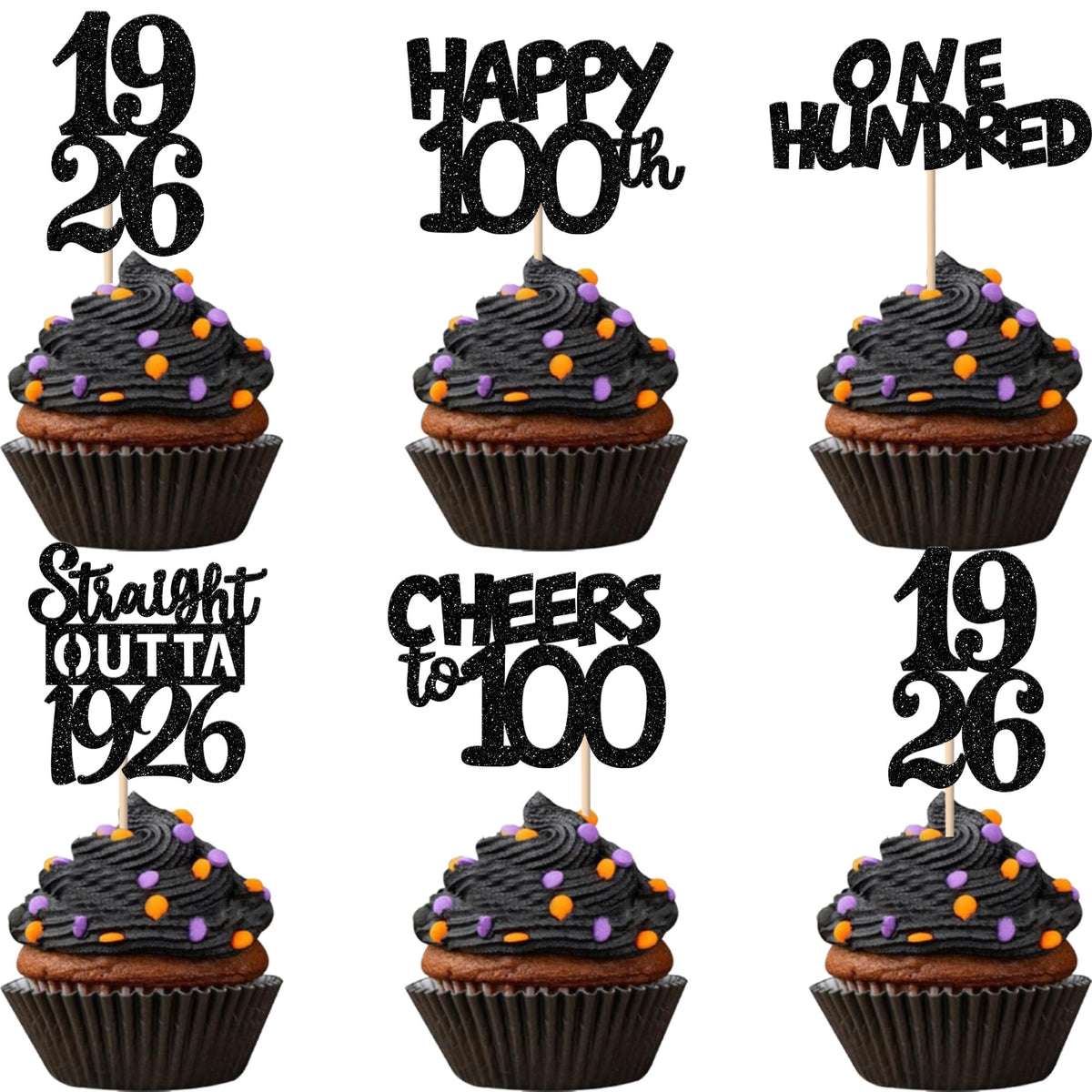 ZHUOWEISM 100th birthday cupcake toppers glitter design for festive cupcakes