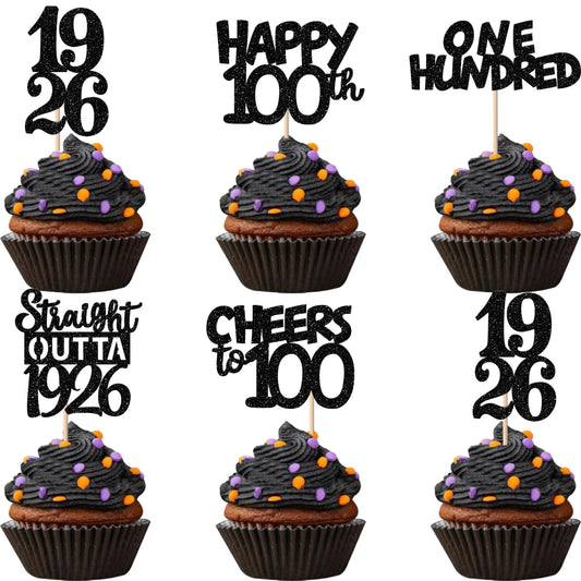 ZHUOWEISM 100th birthday cupcake toppers glitter design for festive cupcakes