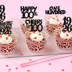 ZHUOWEISM 100th birthday toppers glitter design displayed with desserts