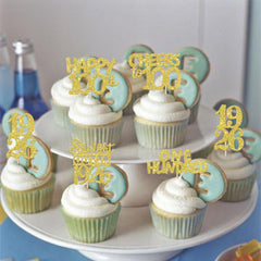 ZHUOWEISM 100th Wedding Anniversary cupcake topper with gold glitter, adds charm to desserts.