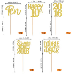 ZHUOWEISM 10th birthday cupcake picks highlight the theme with shimmering gold accents.