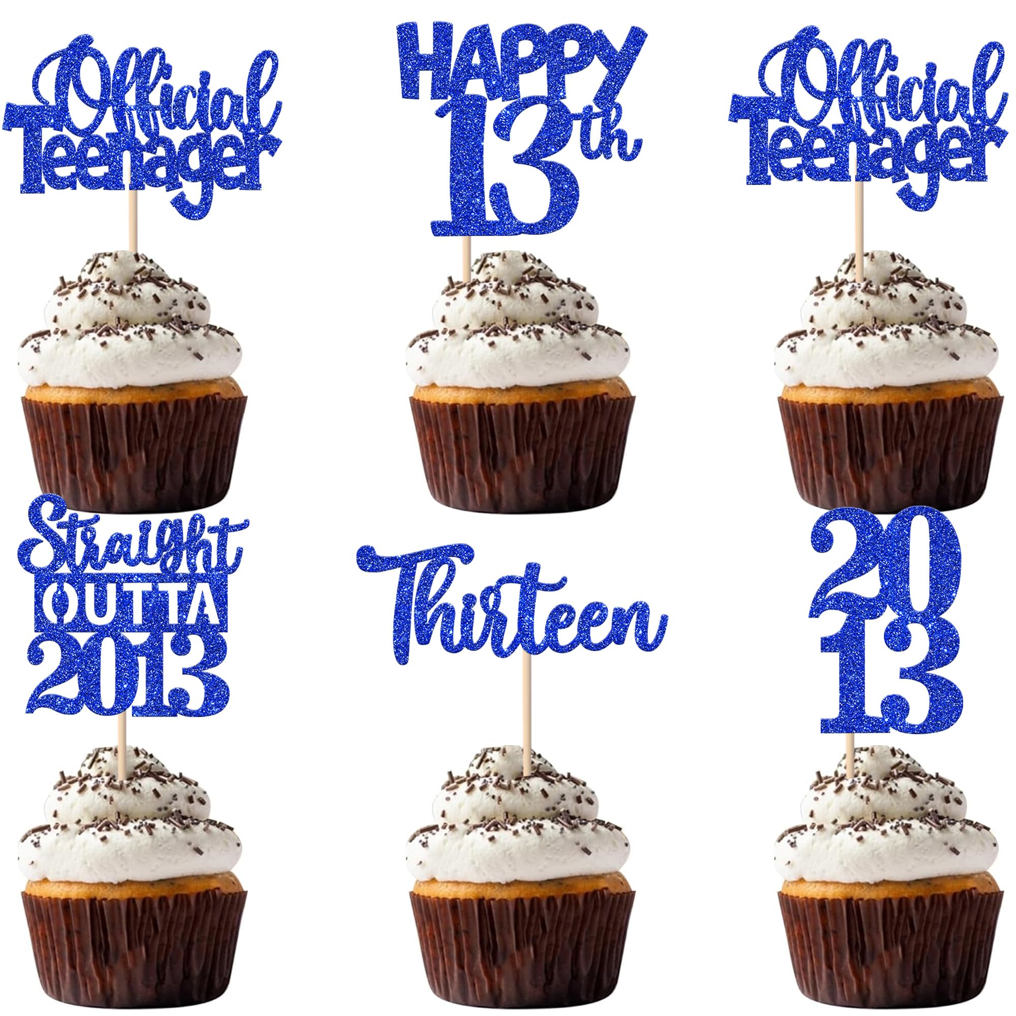 ZHUOWEISM 13th birthday cupcake toppers with glitter designs for festive cupcakes.