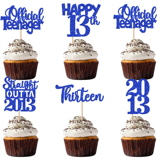 ZHUOWEISM 13th birthday cupcake toppers with glitter designs for festive cupcakes.