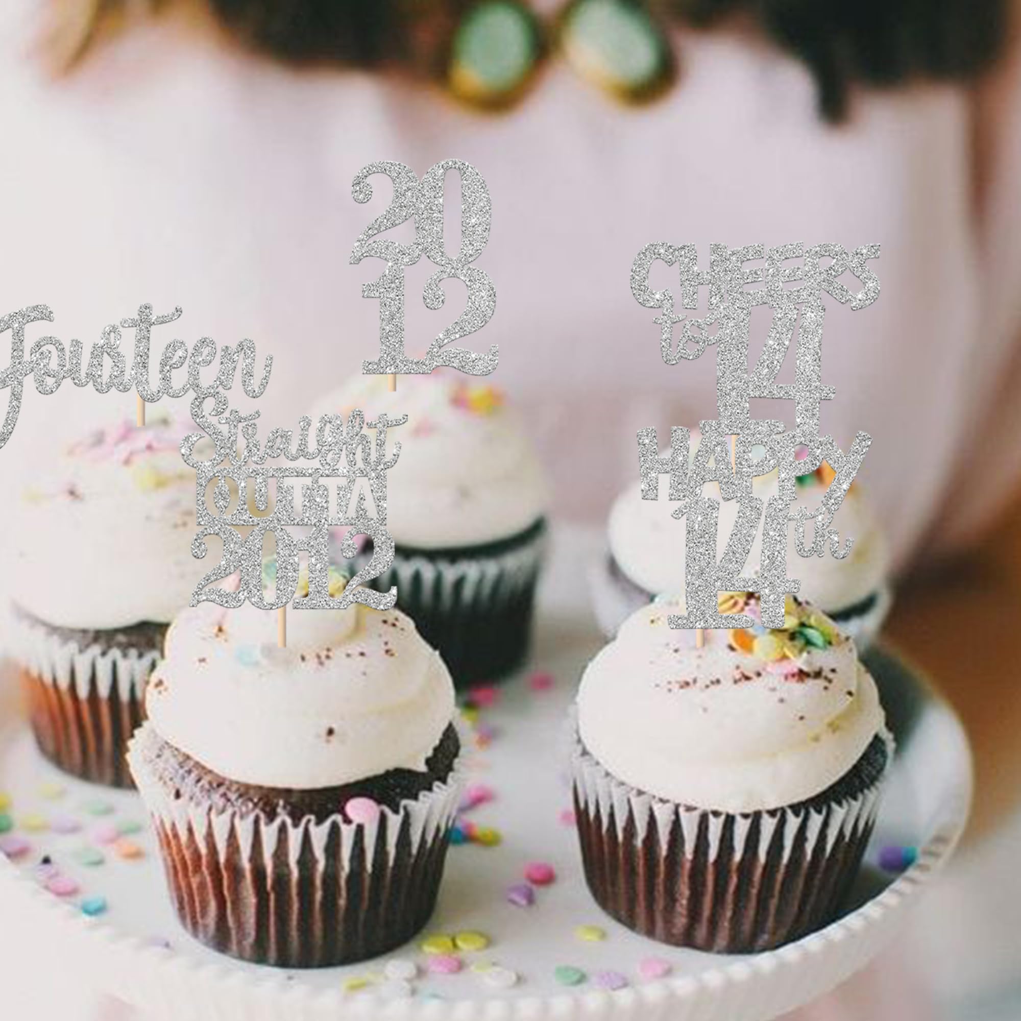 ZHUOWEISM 14th anniversary cupcake topper adds elegant celebration flair.