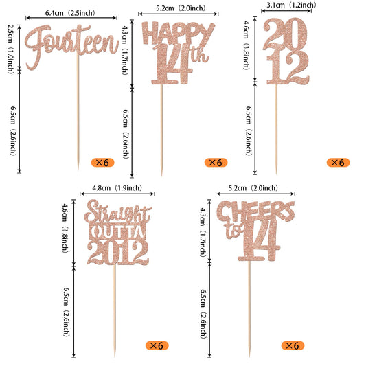 ZHUOWEISM 14th birthday cupcake topper rose gold glitter enhances party vibe