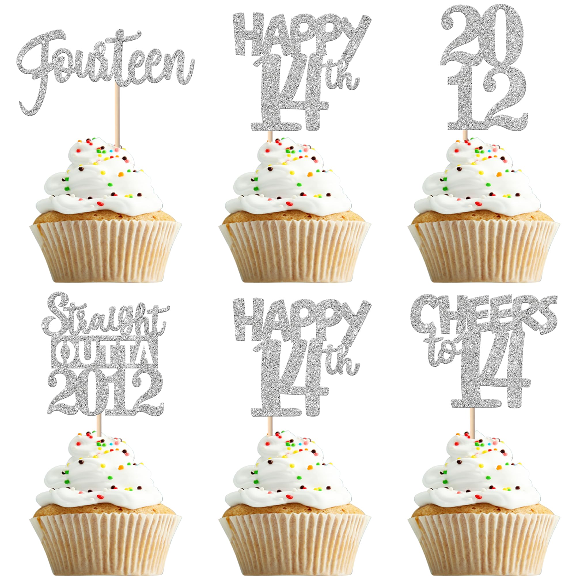 ZHUOWEISM 14th birthday glitter cupcake topper for festive desserts.