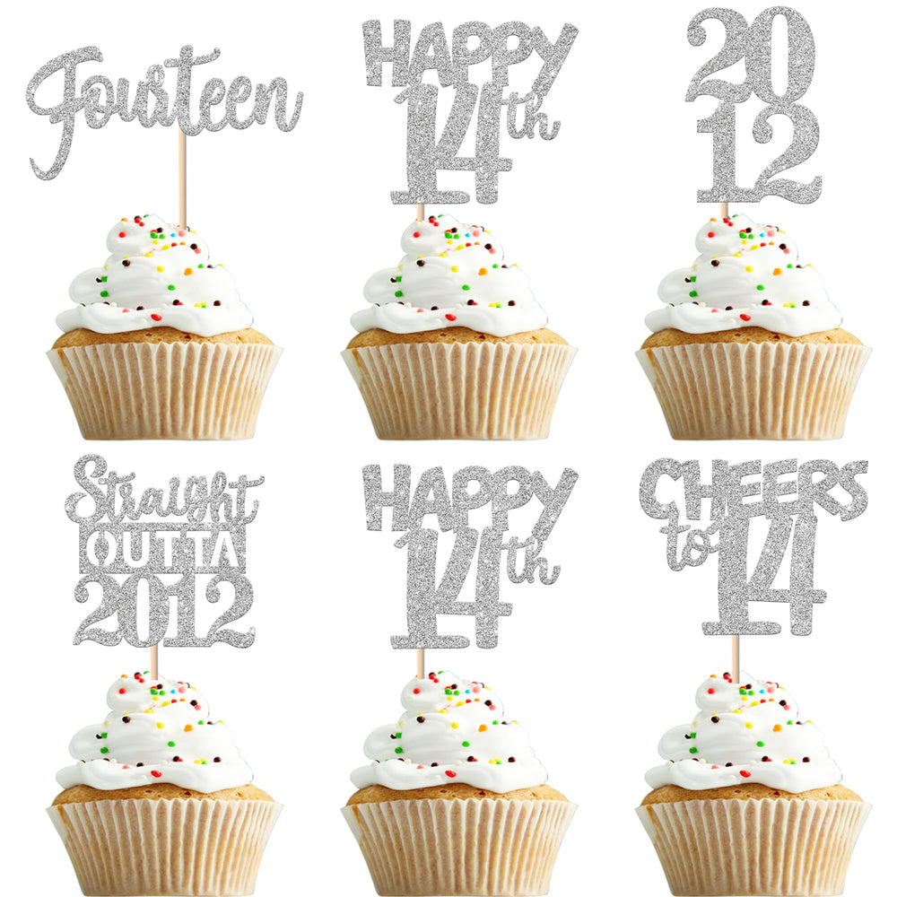 ZHUOWEISM 14th birthday glitter cupcake topper for festive desserts.