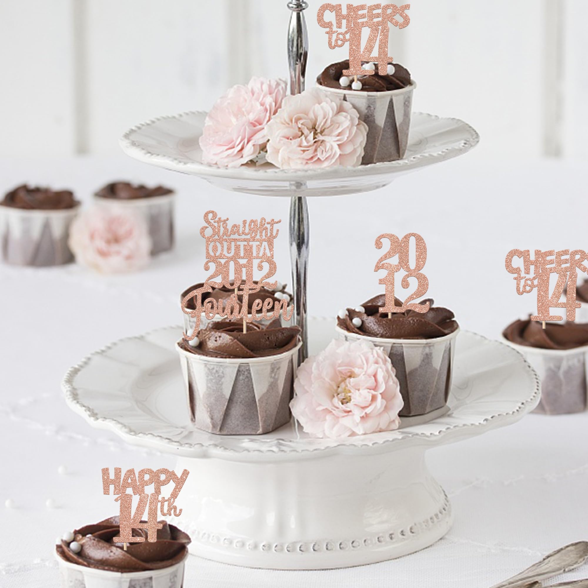 ZHUOWEISM 14th wedding anniversary cupcake topper rose gold accent