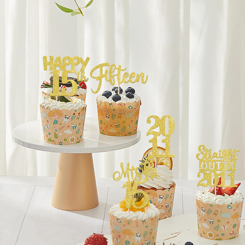 ZHUOWEISM 15 years cheers topper on cupcakes boosts party vibes in photos.
