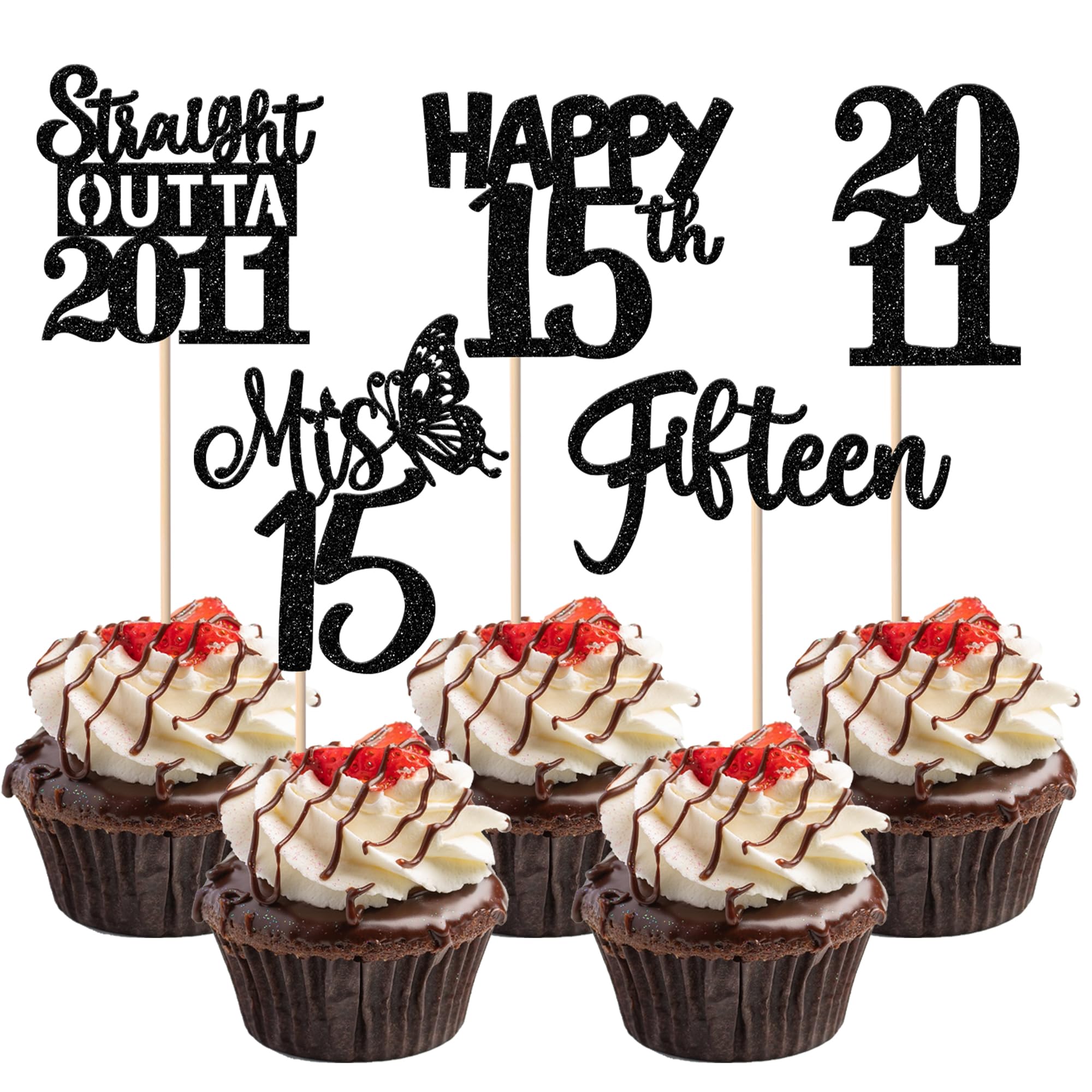 ZHUOWEISM 15th birthday cupcake topper glitter enhances dessert presentation