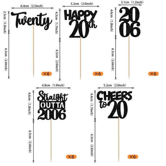 ZHUOWEISM black cupcake toppers decorate 20th birthday treats with bold contrast.