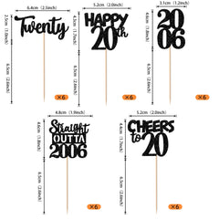 ZHUOWEISM black cupcake toppers decorate 20th birthday treats with bold contrast.