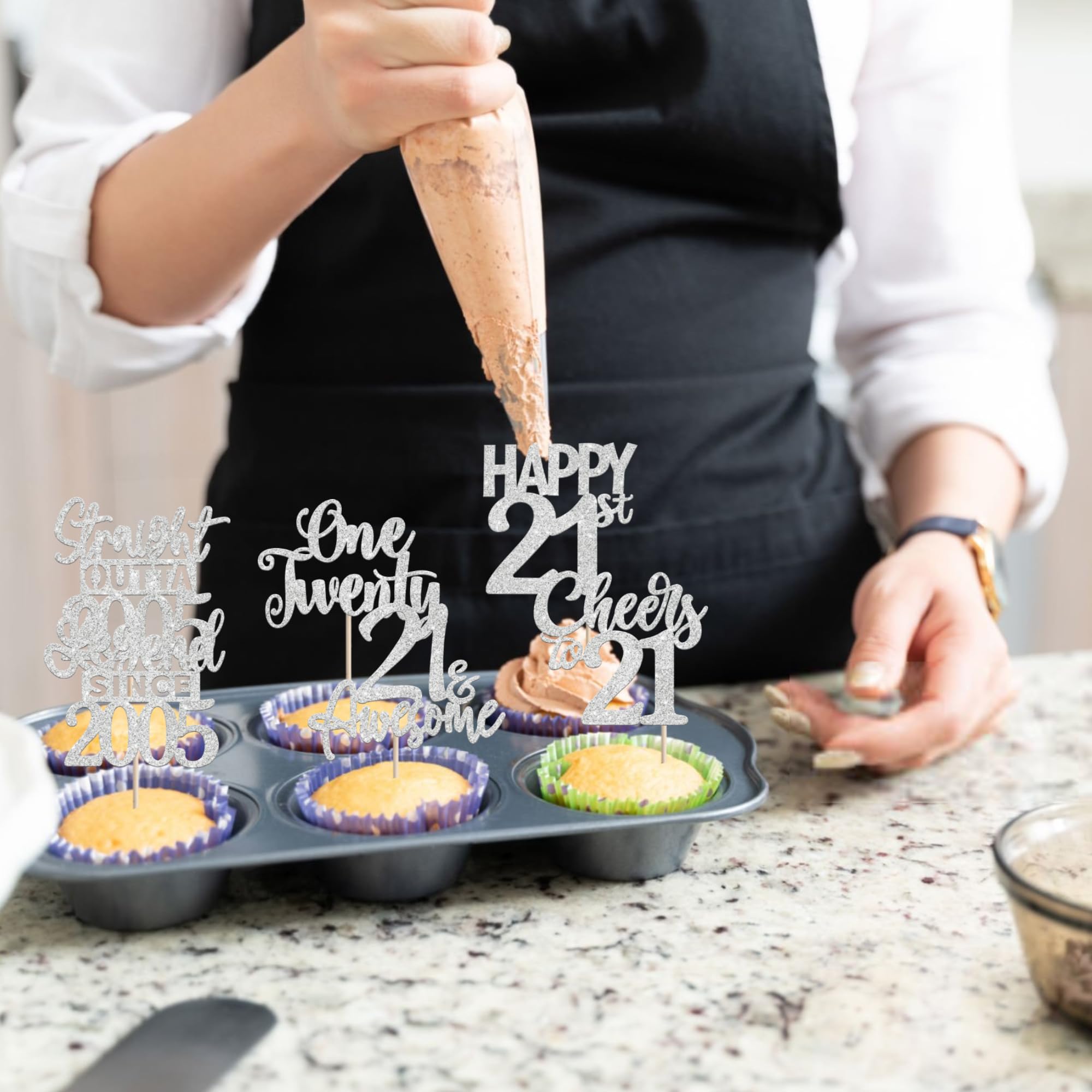 ZHUOWEISM 21st anniversary party toppers enhance birthday cupcakes
