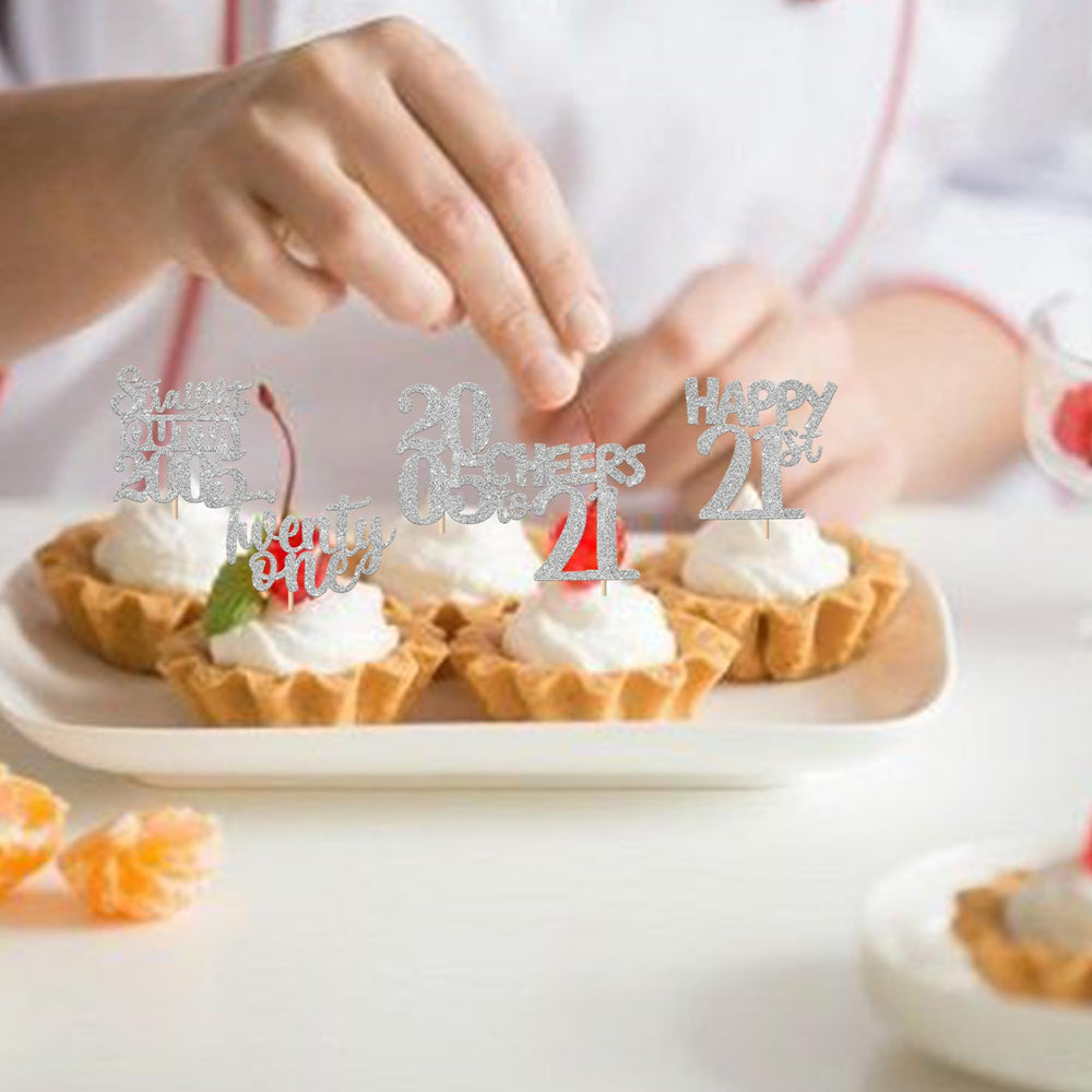 ZHUOWEISM anniversary 21st theme cupcake toppers for celebrations