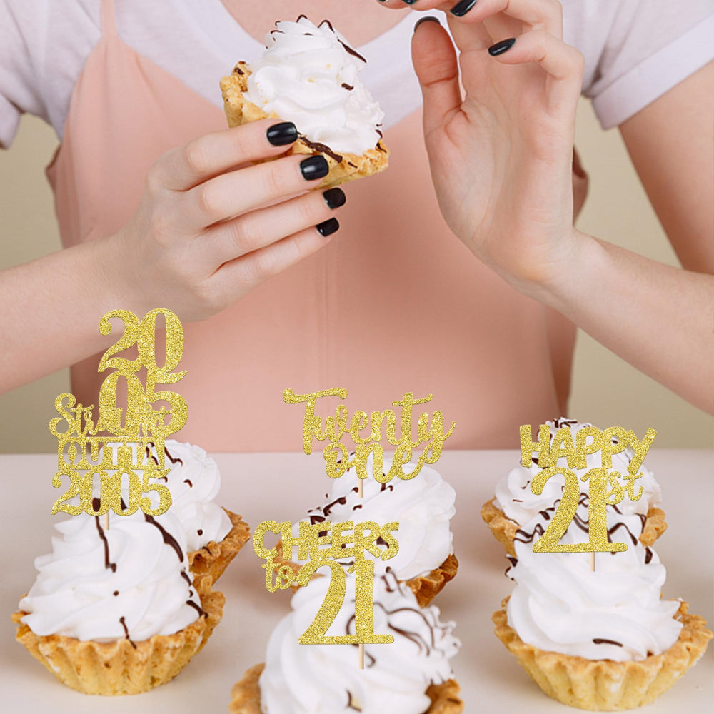 ZHUOWEISM 21st anniversary topper accents cupcakes for celebrations.