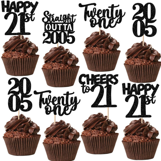 ZHUOWEISM 21st birthday cupcake toppers glitter design to enhance party vibe