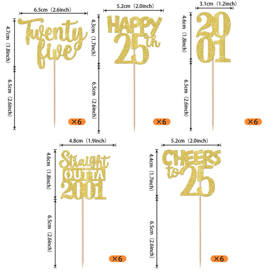 ZHUOWEISM 25th birthday cupcake picks add festive flair to cakes