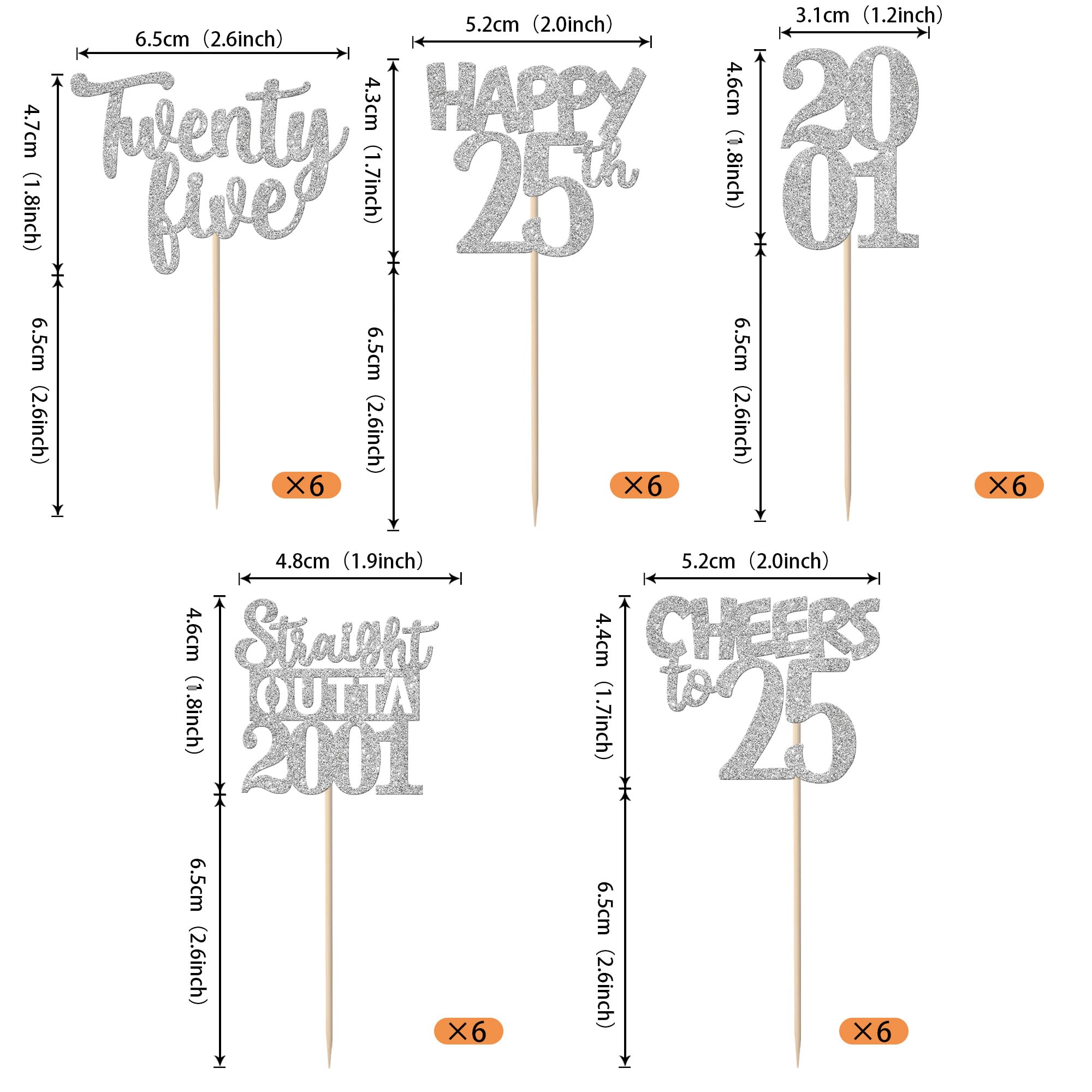 ZHUOWEISM 25th birthday glitter toppers enhance cake decor with silver shimmer
