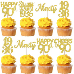 ZHUOWEISM 30pc gold glitter cupcake toppers brighten 90th birthday desserts