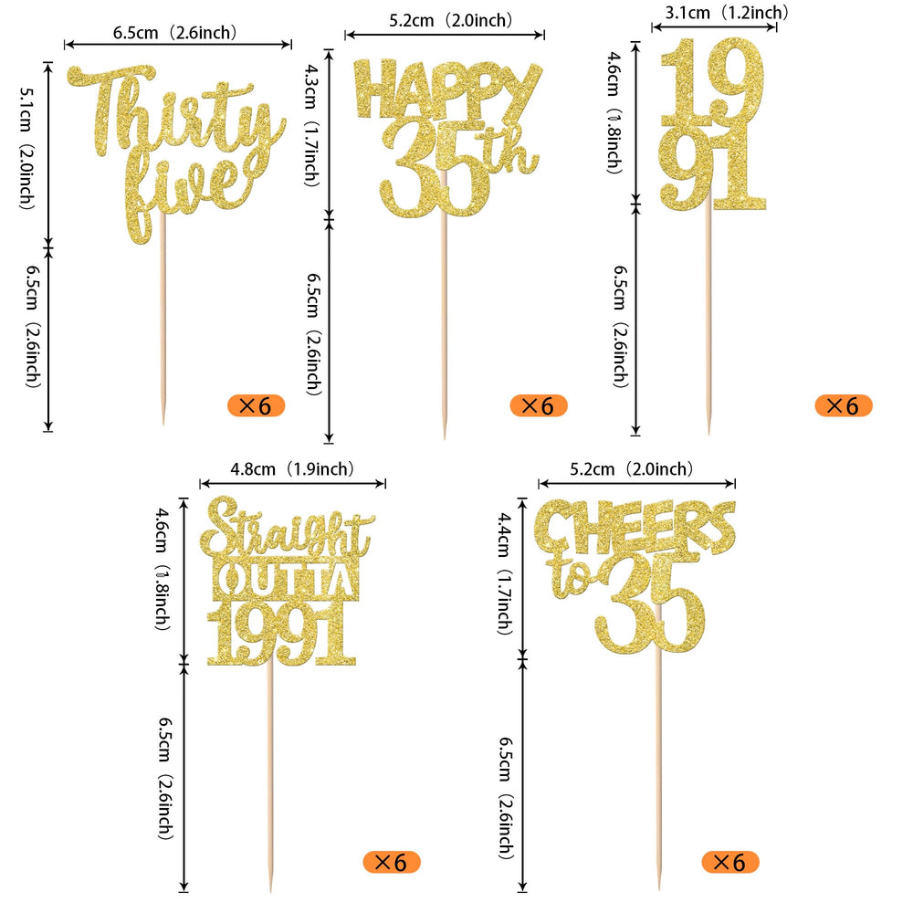 ZHUOWEISM 35th birthday cupcake topper set with gold glitter for party decoration