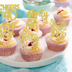 ZHUOWEISM 40th anniversary cupcake topper in gold glitter for cake decorations
